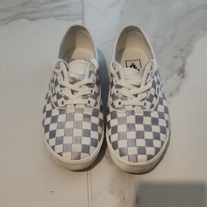 Vans White and Silver Checkerboard Sneakers
